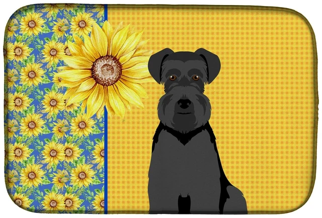 Main image of Summer Sunflowers Black Natural Ears Schnauzer Dish Drying Mat Absorbent Dish Drying Mat Pad for Kitchen Counter Dish Drainer Ma