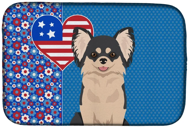 Main image of Longhaired Black and White Chihuahua USA American Dish Drying Mat Absorbent Dish Drying Mat Pad for Kitchen Counter Dish Drainer