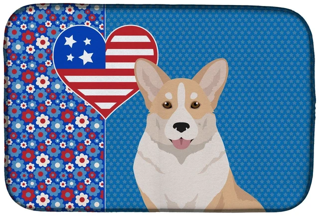 Main image of Fawn Cardigan Corgi USA American Dish Drying Mat Absorbent Dish Drying Mat Pad for Kitchen Counter Dish Drainer Mat for Countert
