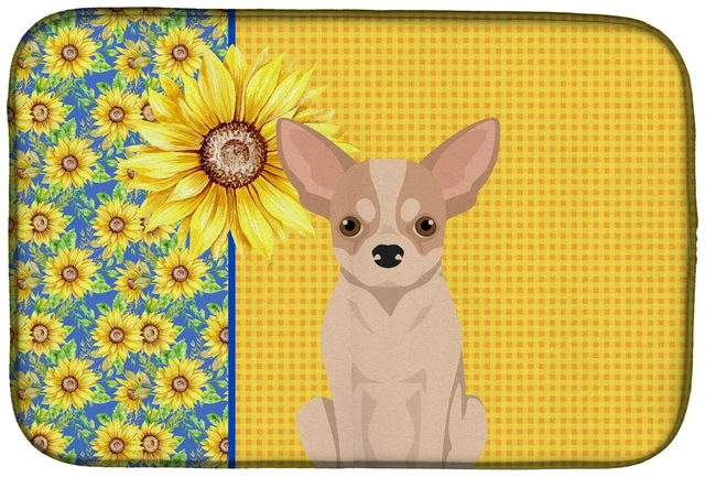 Main image of Summer Sunflowers Fawn and White Chihuahua Dish Drying Mat Absorbent Dish Drying Mat Pad for Kitchen Counter Dish Drainer Mat fo
