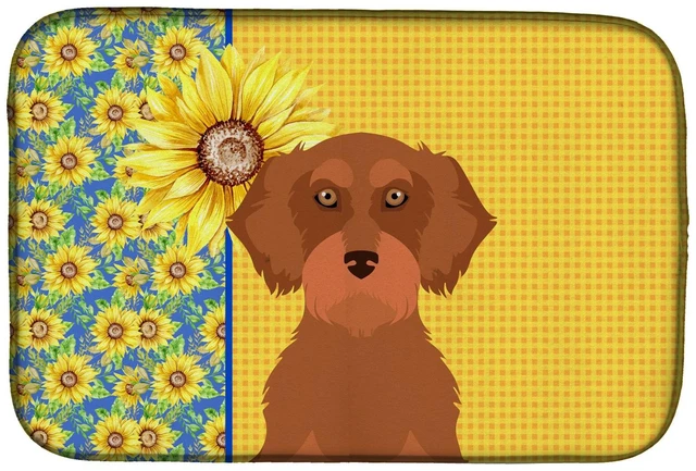 Main image of Summer Sunflowers Wirehair Red Dachshund Dish Drying Mat Absorbent Dish Drying Mat Pad for Kitchen Counter Dish Drainer Mat for