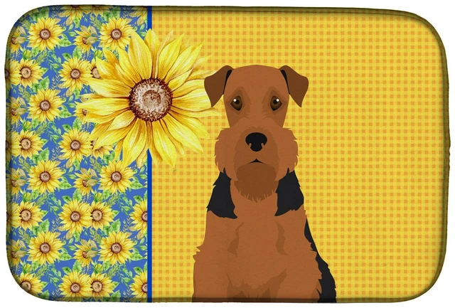 Main image of Summer Sunflowers Black and Tan Airedale Terrier Dish Drying Mat Absorbent Dish Drying Mat Pad for Kitchen Counter Dish Drainer