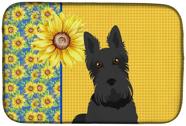 Main image of Summer Sunflowers Black Scottish Terrier Dish Drying Mat Absorbent Dish Drying Mat Pad for Kitchen Counter Dish Drainer Mat for