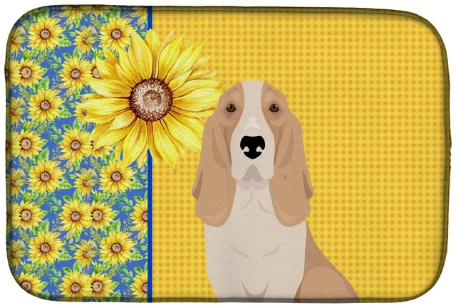 Main image of Summer Sunflowers Lemon and White Tricolor Basset Hound Dish Drying Mat Absorbent Dish Drying Mat Pad for Kitchen Counter Dish D
