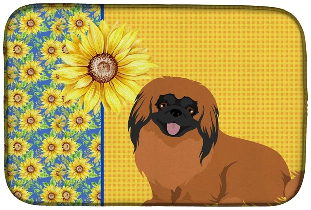 Main image of Summer Sunflowers Red Pekingese Dish Drying Mat Absorbent Dish Drying Mat Pad for Kitchen Counter Dish Drainer Mat for Counterto