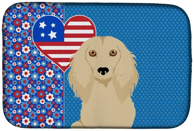 Main image of Longhair Cream Dachshund USA American Dish Drying Mat Absorbent Dish Drying Mat Pad for Kitchen Counter Dish Drainer Mat for Cou