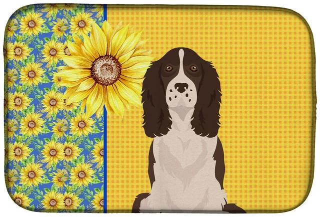 Main image of Summer Sunflowers Liver English Springer Spaniel Dish Drying Mat Absorbent Dish Drying Mat Pad for Kitchen Counter Dish Drainer