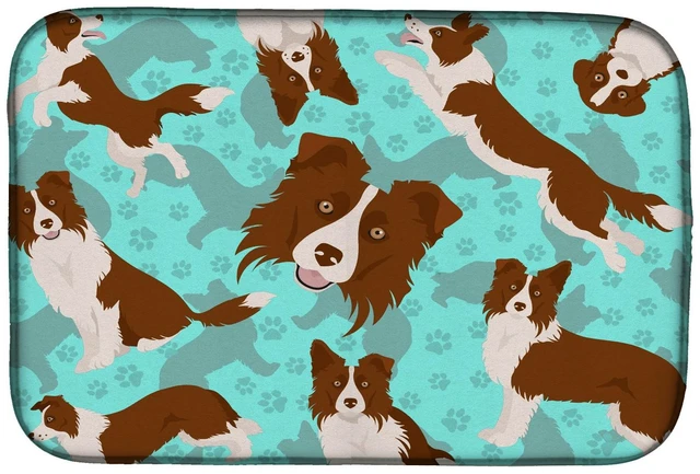 Main image of Red Border Collie Dish Drying Mat Absorbent Dish Drying Mat Pad for Kitchen Counter Dish Drainer Mat for Countertop, 14 x 21", M