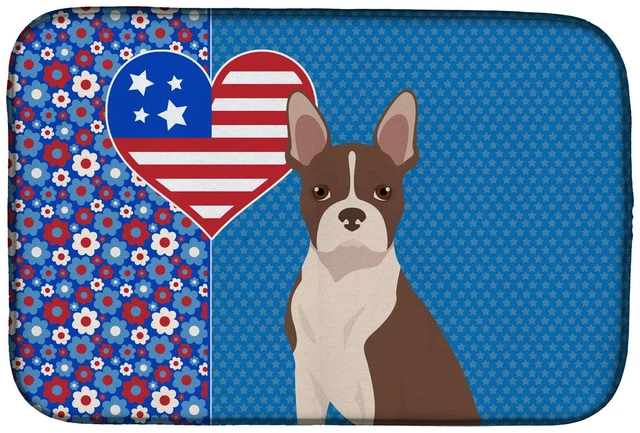 Main image of Red Boston Terrier USA American Dish Drying Mat Absorbent Dish Drying Mat Pad for Kitchen Counter Dish Drainer Mat for Counterto