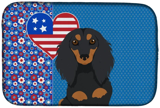 Main image of Longhair Black and Tan Dachshund USA American Dish Drying Mat Absorbent Dish Drying Mat Pad for Kitchen Counter Dish Drainer Mat