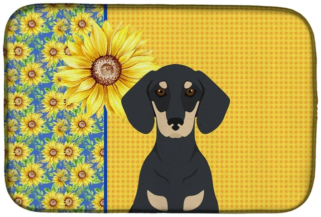 Main image of Summer Sunflowers Black and Cream Dachshund Dish Drying Mat Absorbent Dish Drying Mat Pad for Kitchen Counter Dish Drainer Mat f