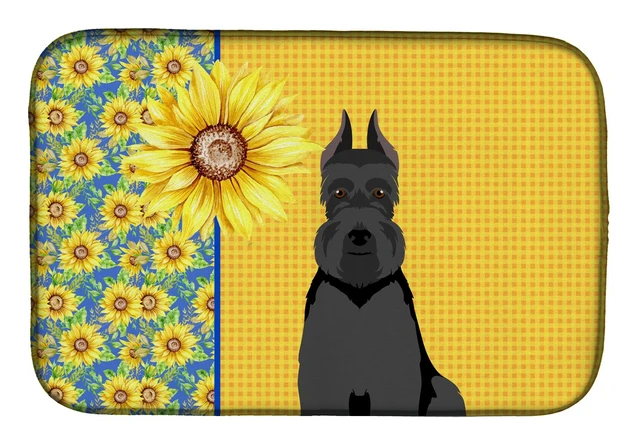 Main image of Summer Sunflowers Black Schnauzer Dish Drying Mat Absorbent Dish Drying Mat Pad for Kitchen Counter Dish Drainer Mat for Counter