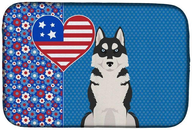 Main image of Black Siberian Husky USA American Dish Drying Mat Absorbent Dish Drying Mat Pad for Kitchen Counter Dish Drainer Mat for Counter