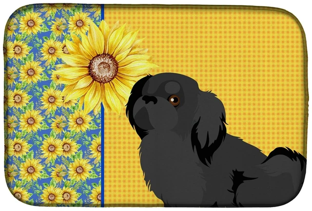 Main image of Summer Sunflowers Black Pekingese Dish Drying Mat Absorbent Dish Drying Mat Pad for Kitchen Counter Dish Drainer Mat for Counter