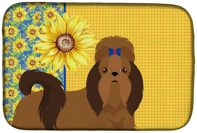 Main image of Summer Sunflowers Red Shih Tzu Dish Drying Mat Absorbent Dish Drying Mat Pad for Kitchen Counter Dish Drainer Mat for Countertop