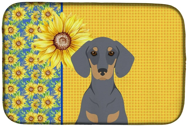 Main image of Summer Sunflowers Blue and Tan Dachshund Dish Drying Mat Absorbent Dish Drying Mat Pad for Kitchen Counter Dish Drainer Mat for