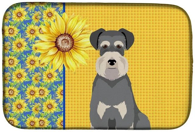 Main image of Summer Sunflowers Salt Pepper Natural Ears Schnauzer Dish Drying Mat Absorbent Dish Drying Mat Pad for Kitchen Counter Dish Drai
