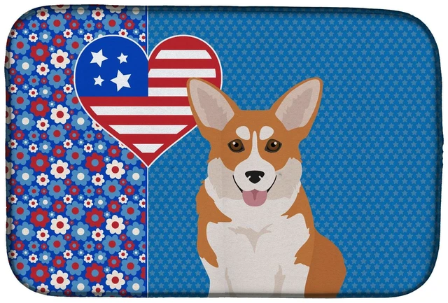 Main image of Red Pembroke Corgi USA American Dish Drying Mat Absorbent Dish Drying Mat Pad for Kitchen Counter Dish Drainer Mat for Counterto