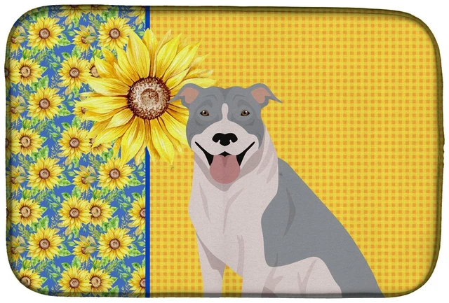 Main image of NEW Summer Sunflowers Blue and White Pit Bull Terrier Dish Drying Mat Absorbent Dish Drying Mat Pad for Kitchen Counter Dish Dra
