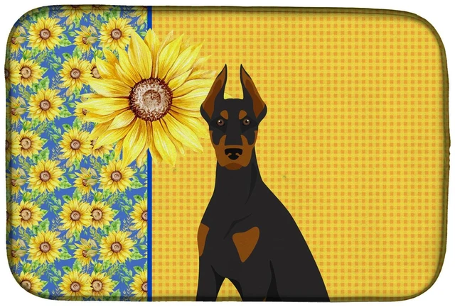 Main image of Summer Sunflowers Black and Tan Doberman Pinscher Dish Drying Mat Absorbent Dish Drying Mat Pad for Kitchen Counter Dish Drainer