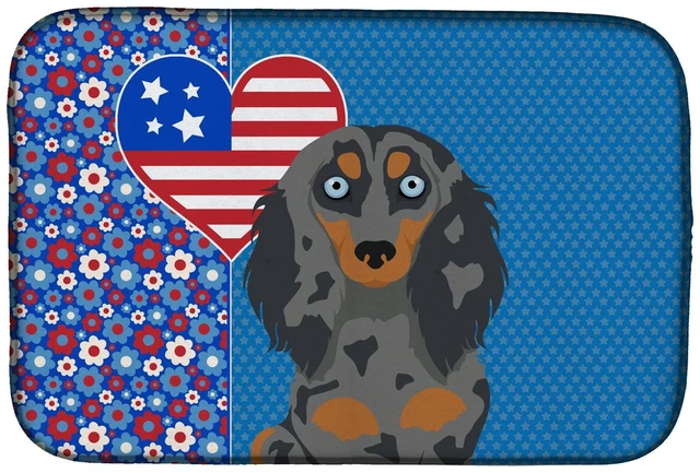 Main image of Longhair Blue and Tan Dapple Dachshund USA American Dish Drying Mat Absorbent Dish Drying Mat Pad for Kitchen Counter Dish Drain