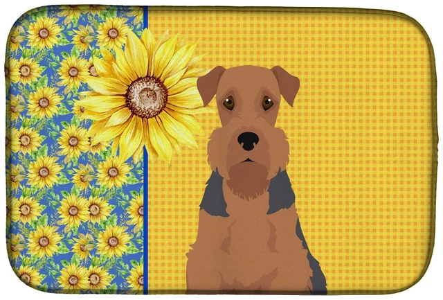 Main image of Summer Sunflowers Grizzle and Tan Airedale Terrier Dish Drying Mat Absorbent Dish Drying Mat Pad for Kitchen Counter Dish Draine