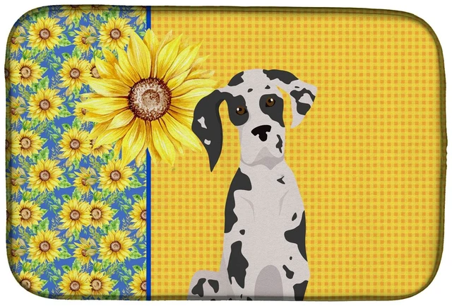 Main image of Summer Sunflowers Harlequin Great Dane Dish Drying Mat Absorbent Dish Drying Mat Pad for Kitchen Counter Dish Drainer Mat for Co