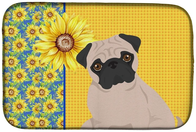 Main image of Summer Sunflowers Fawn Pug Dish Drying Mat Absorbent Dish Drying Mat Pad for Kitchen Counter Dish Drainer Mat for Countertop, 14