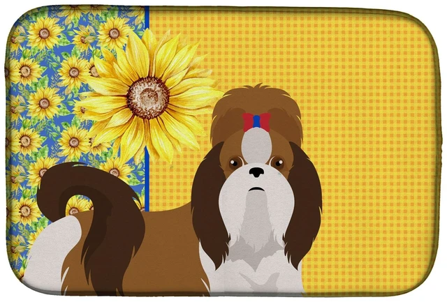 Main image of Summer Sunflowers Red and White Shih Tzu Dish Drying Mat Absorbent Dish Drying Mat Pad for Kitchen Counter Dish Drainer Mat for