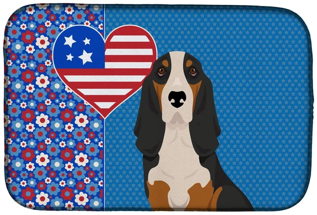 Main image of Black Tricolor Basset Hound USA American Dish Drying Mat Absorbent Dish Drying Mat Pad for Kitchen Counter Dish Drainer Mat for