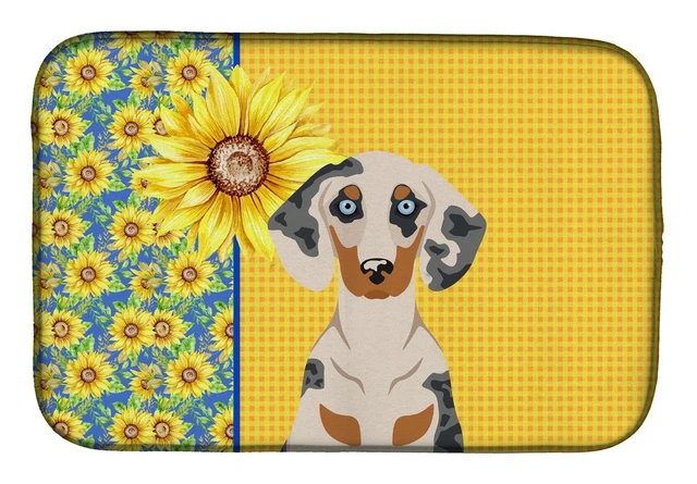 Main image of Summer Sunflowers Cream Dapple Dachshund Dish Drying Mat Absorbent Dish Drying Mat Pad for Kitchen Counter Dish Drainer Mat for