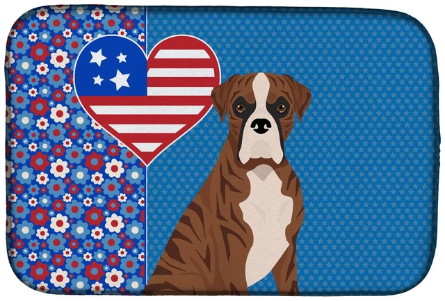 Main image of Natural Eared Red Brindle Boxer USA American Dish Drying Mat Absorbent Dish Drying Mat Pad for Kitchen Counter Dish Drainer Mat