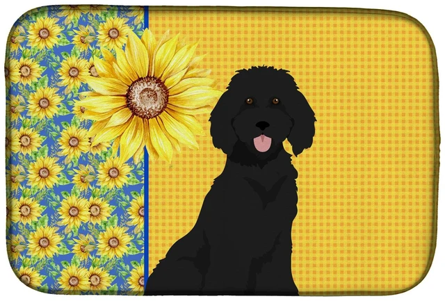 Main image of Summer Sunflowers Standard Black Poodle Dish Drying Mat Absorbent Dish Drying Mat Pad for Kitchen Counter Dish Drainer Mat for C