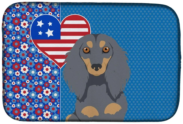 Main image of Longhair Blue and Tan Dachshund USA American Dish Drying Mat Absorbent Dish Drying Mat Pad for Kitchen Counter Dish Drainer Mat