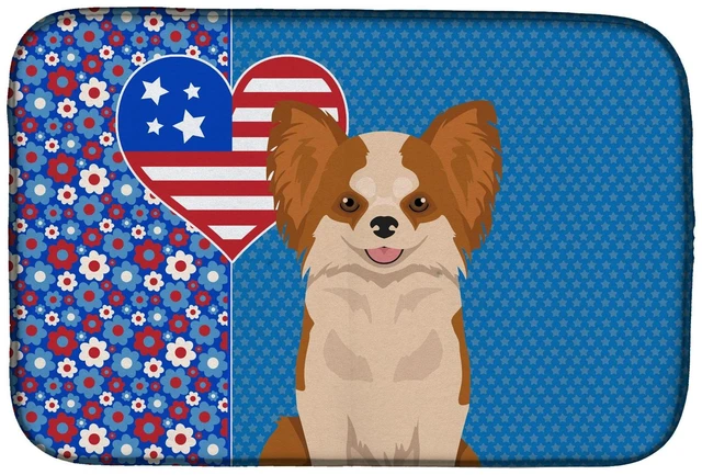 Main image of Longhaired Red and White Chihuahua USA American Dish Drying Mat Absorbent Dish Drying Mat Pad for Kitchen Counter Dish Drainer M