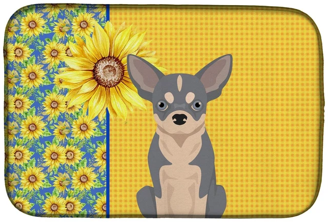 Main image of Summer Sunflowers Blue and White Chihuahua Dish Drying Mat Absorbent Dish Drying Mat Pad for Kitchen Counter Dish Drainer Mat fo