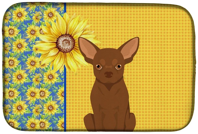 Main image of Summer Sunflowers Chocolate Chihuahua Dish Drying Mat Absorbent Dish Drying Mat Pad for Kitchen Counter Dish Drainer Mat for Cou