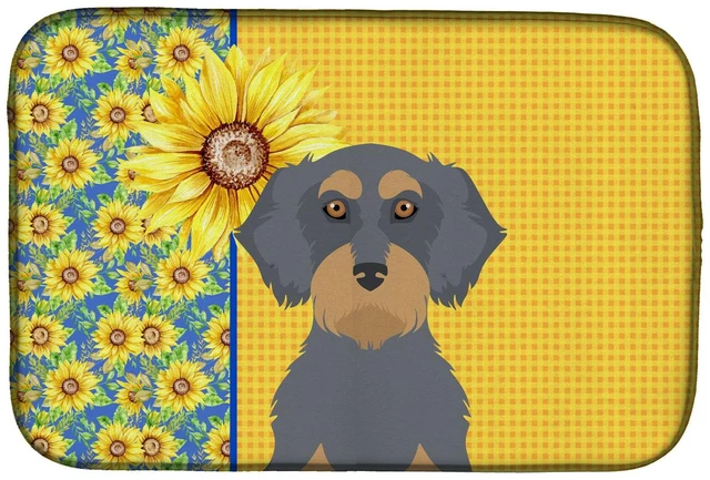 Main image of Summer Sunflowers Wirehair Blue and Tan Dachshund Dish Drying Mat Absorbent Dish Drying Mat Pad for Kitchen Counter Dish Drainer