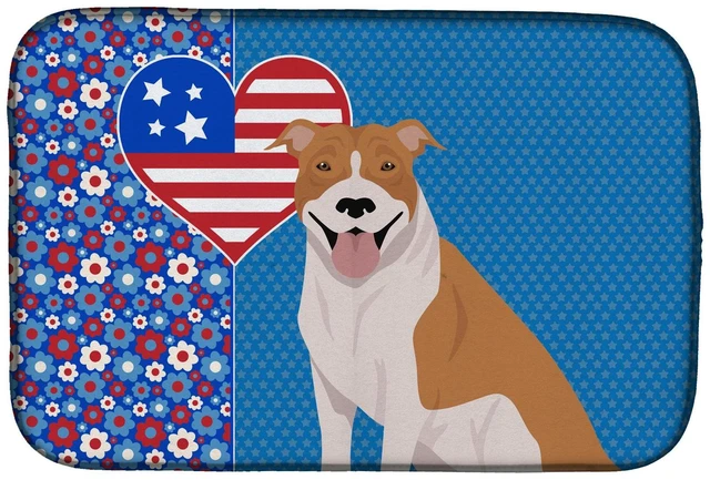 Main image of NEW Red and White Pit Bull Terrier USA American Dish Drying Mat Absorbent Dish Drying Mat Pad for Kitchen Counter Dish Drainer M