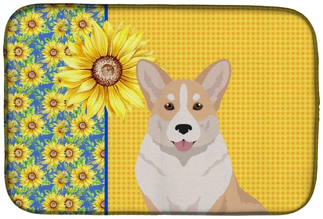 Main image of Summer Sunflowers Fawn Cardigan Corgi Dish Drying Mat Absorbent Dish Drying Mat Pad for Kitchen Counter Dish Drainer Mat for Cou