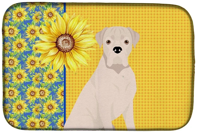 Main image of Summer Sunflowers Natural Eared White Boxer Dish Drying Mat Absorbent Dish Drying Mat Pad for Kitchen Counter Dish Drainer Mat f