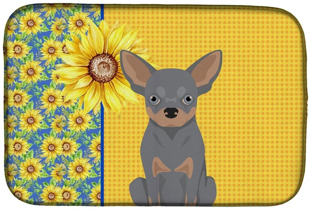 Main image of Summer Sunflowers Blue and Tan Chihuahua Dish Drying Mat Absorbent Dish Drying Mat Pad for Kitchen Counter Dish Drainer Mat for