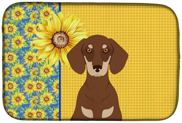 Main image of Summer Sunflowers Chocolate and Cream Dachshund Dish Drying Mat Absorbent Dish Drying Mat Pad for Kitchen Counter Dish Drainer M
