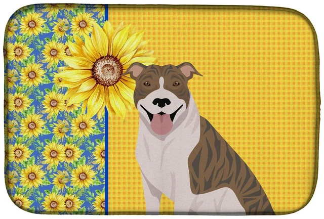 Main image of NEW Summer Sunflowers Fawn Brindle Pit Bull Terrier Dish Drying Mat Absorbent Dish Drying Mat Pad for Kitchen Counter Dish Drain
