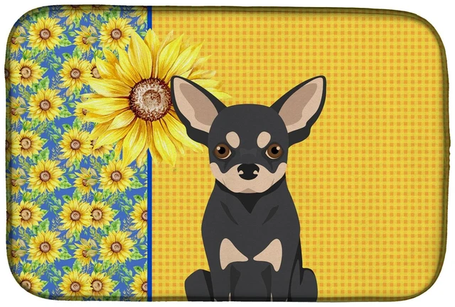 Main image of Summer Sunflowers Black and Cream Chihuahua Dish Drying Mat Absorbent Dish Drying Mat Pad for Kitchen Counter Dish Drainer Mat f