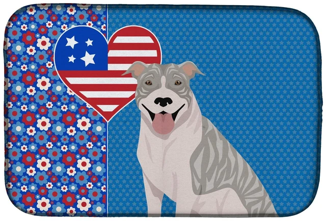 Main image of NEW Blue Brindle Pit Bull Terrier USA American Dish Drying Mat Absorbent Dish Drying Mat Pad for Kitchen Counter Dish Drainer Ma