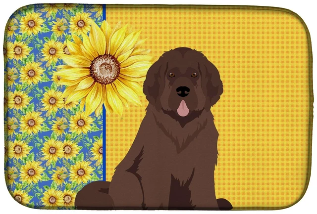 Main image of Summer Sunflowers Brown Newfoundland Dish Drying Mat Absorbent Dish Drying Mat Pad for Kitchen Counter Dish Drainer Mat for Coun
