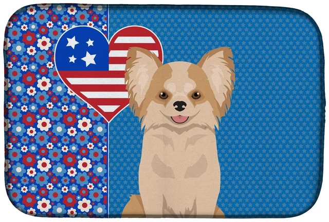 Main image of Longhaired Gold and White Chihuahua USA American Dish Drying Mat Absorbent Dish Drying Mat Pad for Kitchen Counter Dish Drainer