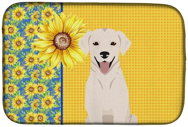 Main image of Summer Sunflowers White Cream Labrador Retriever Dish Drying Mat Absorbent Dish Drying Mat Pad for Kitchen Counter Dish Drainer