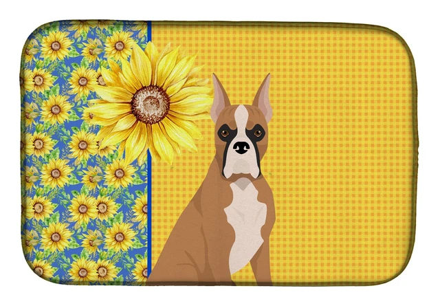 Main image of Summer Sunflowers Fawn Boxer Dish Drying Mat Absorbent Dish Drying Mat Pad for Kitchen Counter Dish Drainer Mat for Countertop,